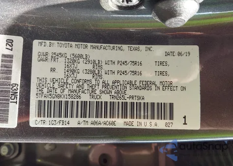 2019 Toyota Tacoma Sr из США, поврежденный, VIN 5TFAX5GN8KX158286